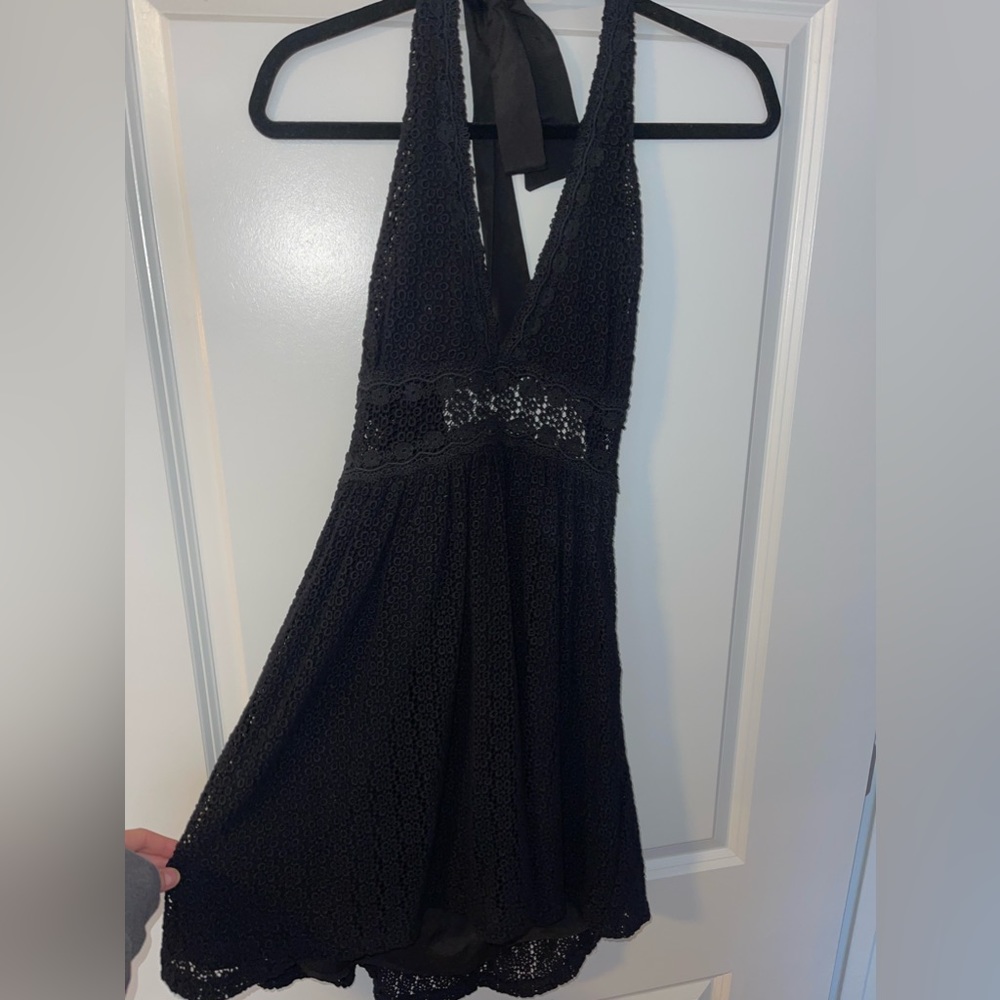 Black free people halter dress lace bow tie at neck